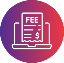 Icon of a paper with a money sign and “fee” on it.